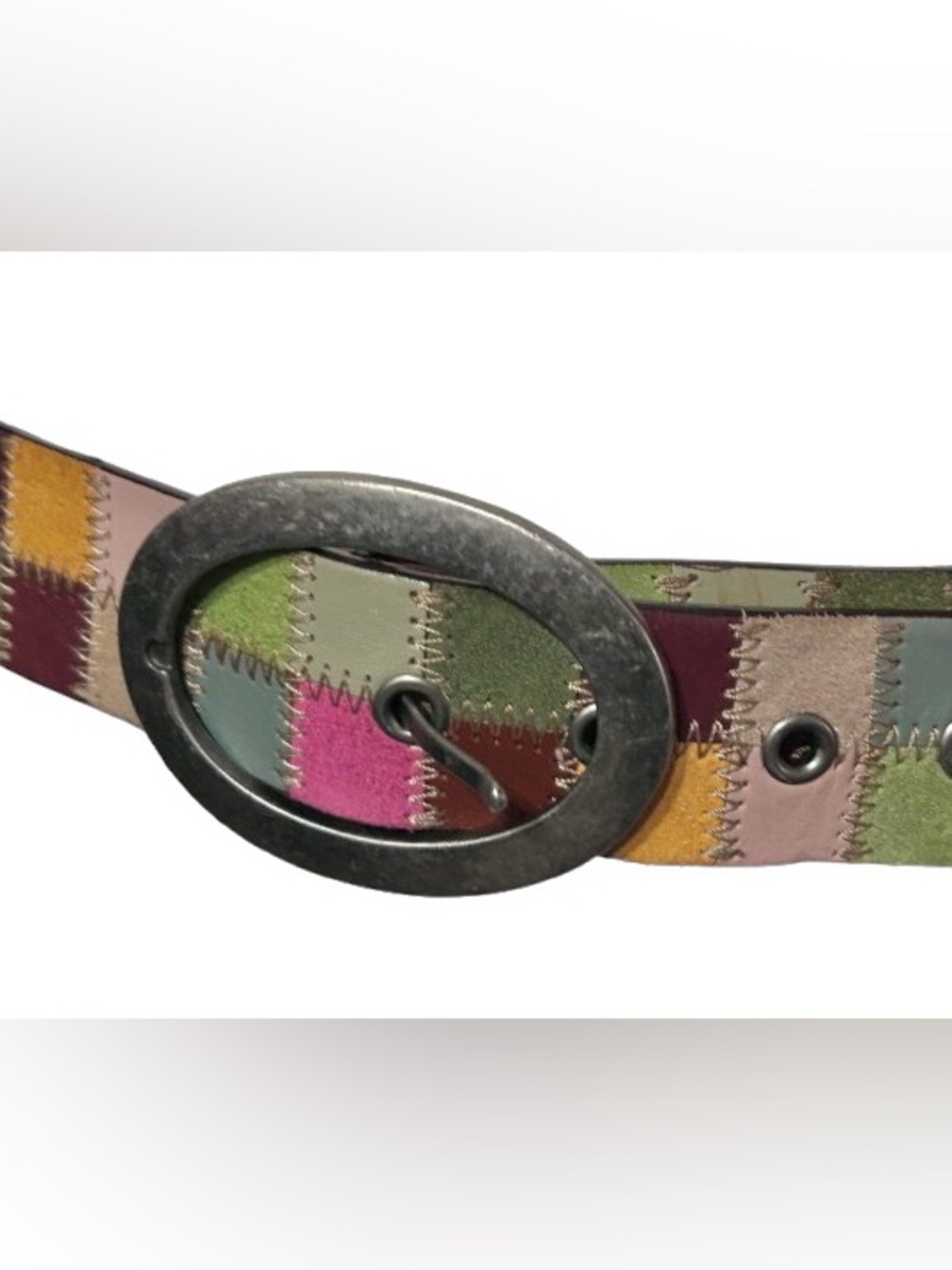 Vintage Leather Patchwork FOSSIL Multicolored Boho Medium Pink Green Brown